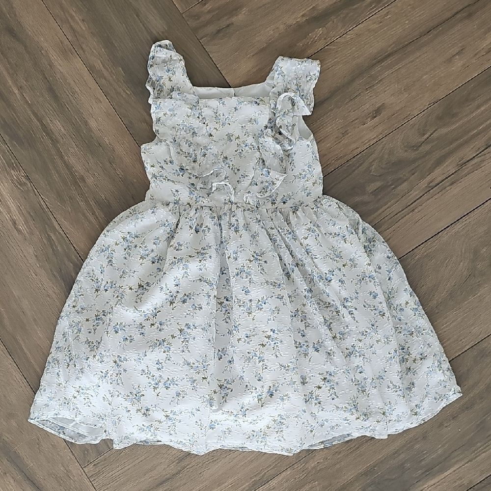 Pastourelle White And Blue Sundress With Petticoat, Girls Size 8